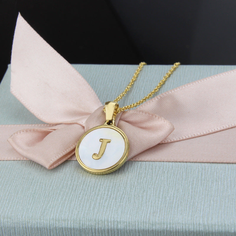 Titanium Steel 18K Gold Plated Simple Style Plating Inlaid Shell Letter Necklace