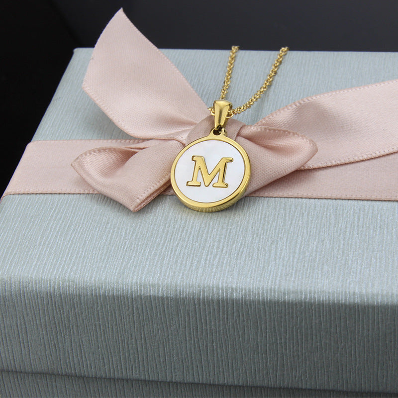 Titanium Steel 18K Gold Plated Simple Style Plating Inlaid Shell Letter Necklace