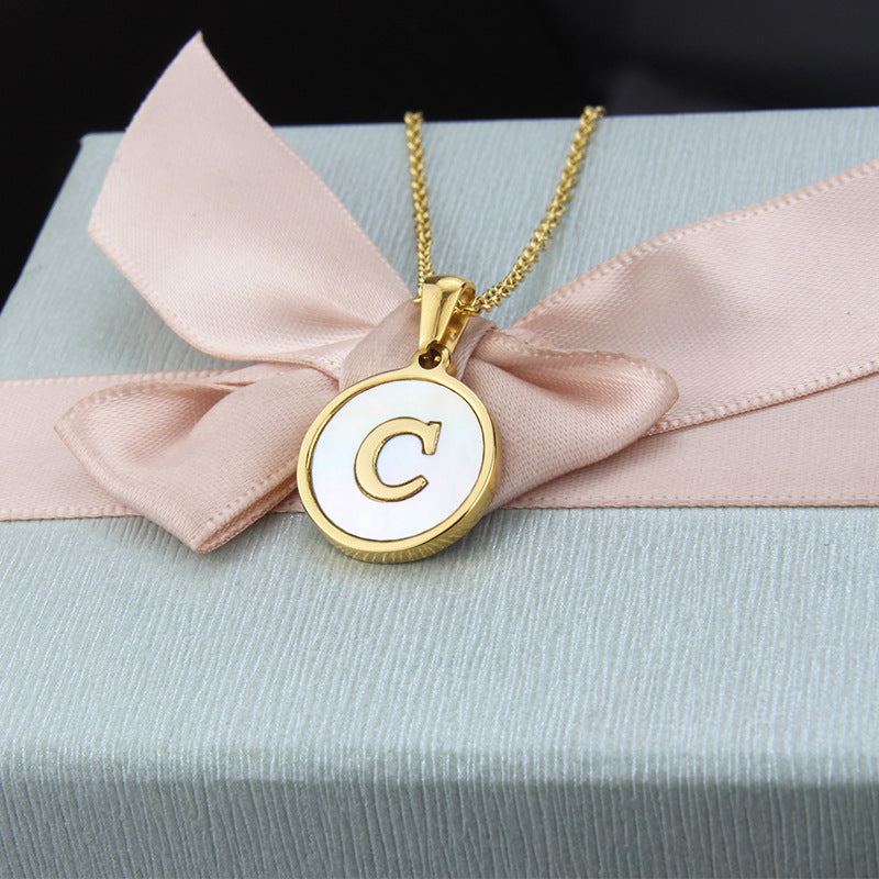Titanium Steel 18K Gold Plated Simple Style Plating Inlaid Shell Letter Necklace
