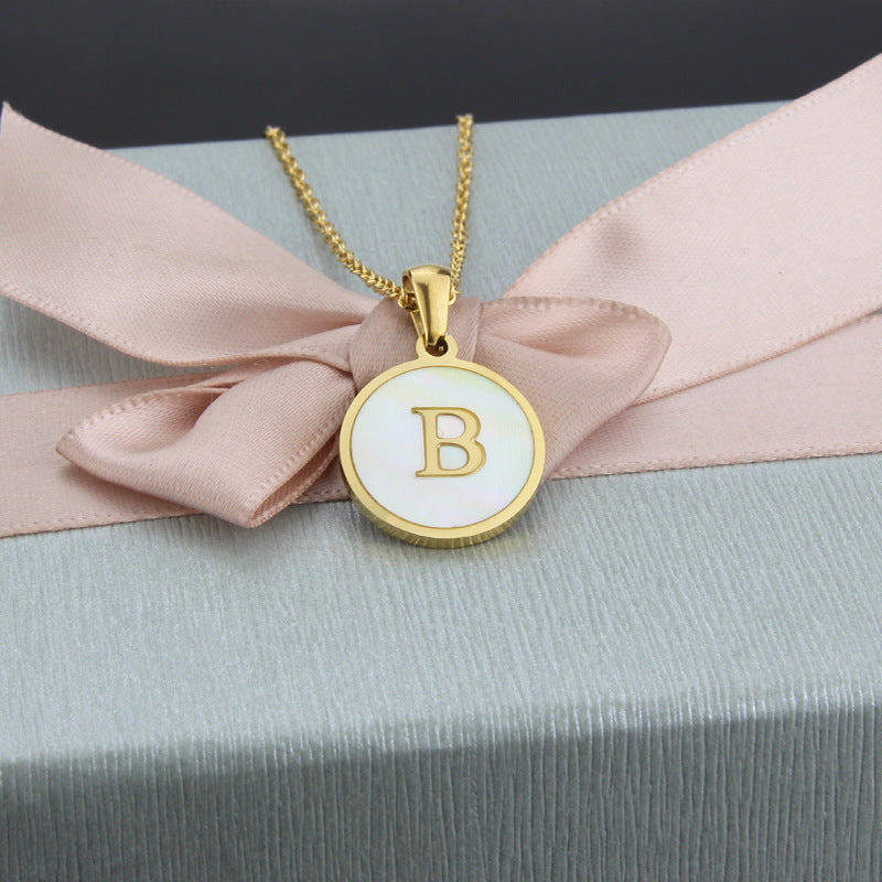 Titanium Steel 18K Gold Plated Simple Style Plating Inlaid Shell Letter Necklace
