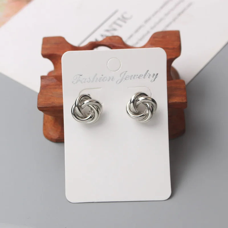 Tiny Metal Stud Earrings for Women Gold Color Twist Round Earrings