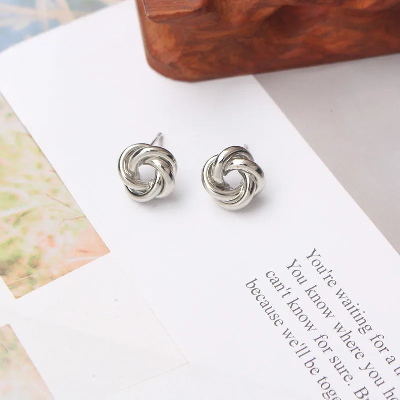Tiny Metal Stud Earrings for Women Gold Color Twist Round Earrings