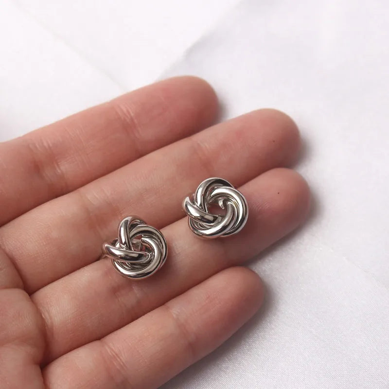 Tiny Metal Stud Earrings for Women Gold Color Twist Round Earrings