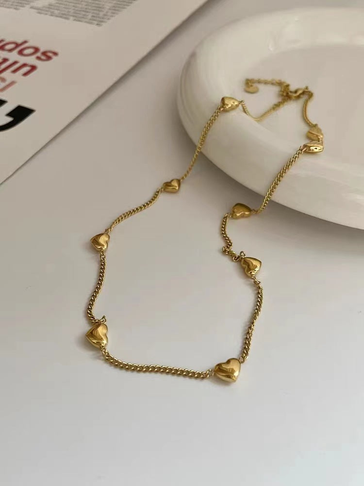 Peach Heart-Shaped "Love" Clavicle Chain Necklace
