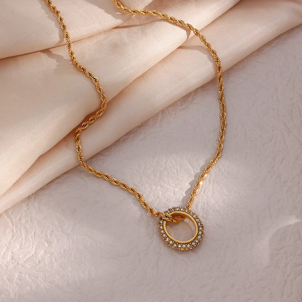 18K Gold Round Zircon Necklace
