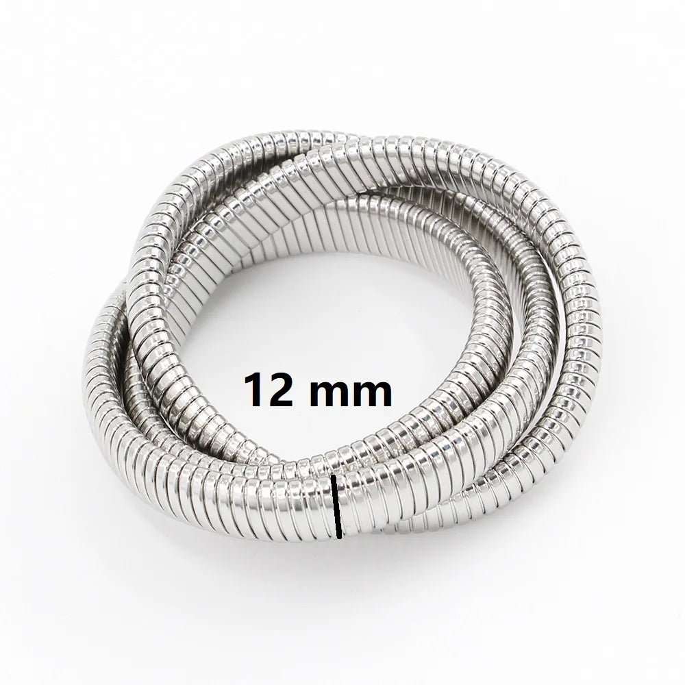 The image depicts a stylish bracelet with a ribbed design in a shiny rose gold color, suggesting it is made of 18k gold plated titanium. The bracelet features a twisted, interwoven appearance, giving it a unique and fashionable look. It appears to be a single, continuous band without clasps, showcasing its design.