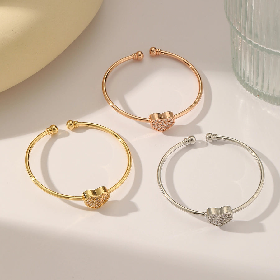 Jewelry Elegant Vintage Style Romantic Heart Shape Copper Zircon 18K Gold Plated Inlay Bangle