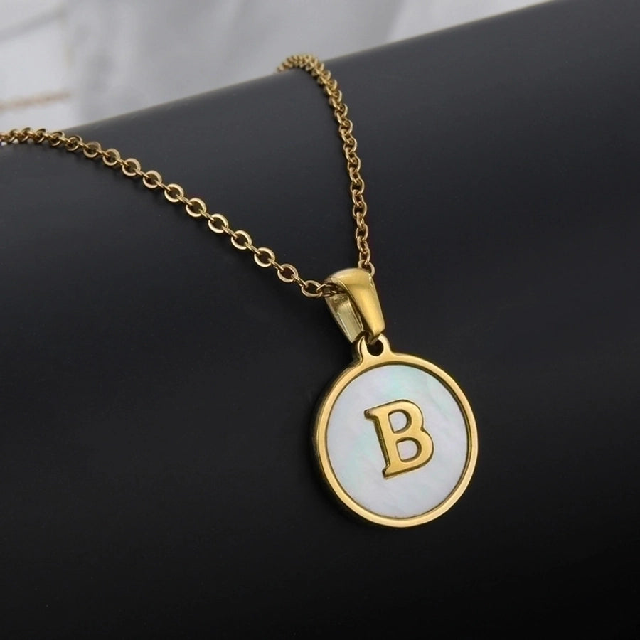 Titanium Steel 18K Gold Plated Simple Style Plating Inlaid Shell Letter Necklace
