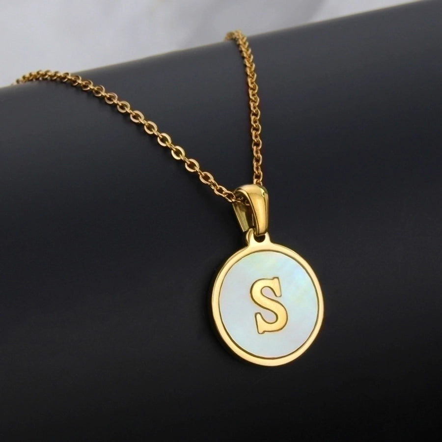 Titanium Steel 18K Gold Plated Simple Style Plating Inlaid Shell Letter Necklace