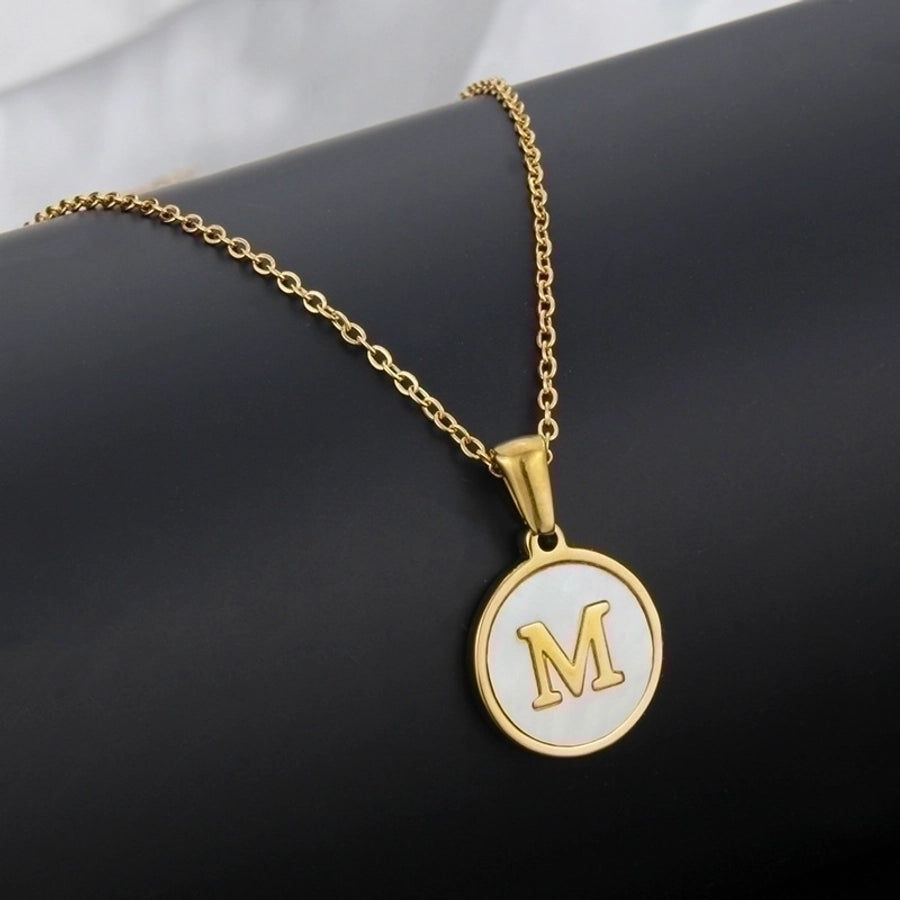 Titanium Steel 18K Gold Plated Simple Style Plating Inlaid Shell Letter Necklace