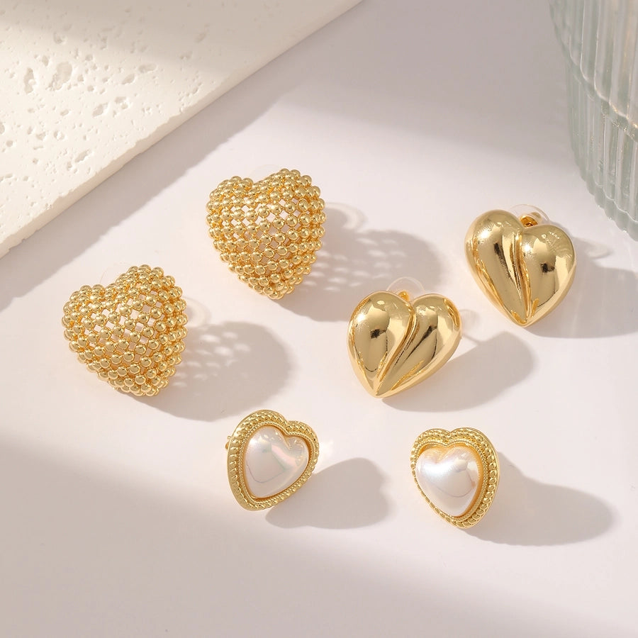 French Style Irregular Heart Shape Hollow Out Inlay 18K Gold Plated Ear Studs