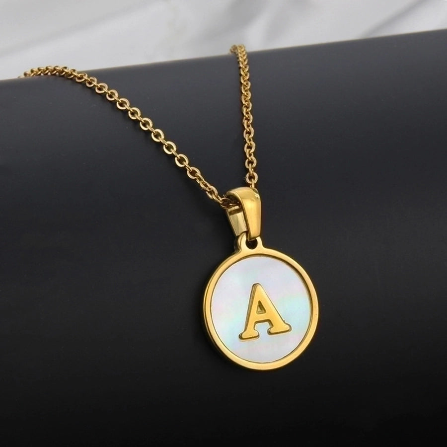 Titanium Steel 18K Gold Plated Simple Style Plating Inlaid Shell Letter Necklace