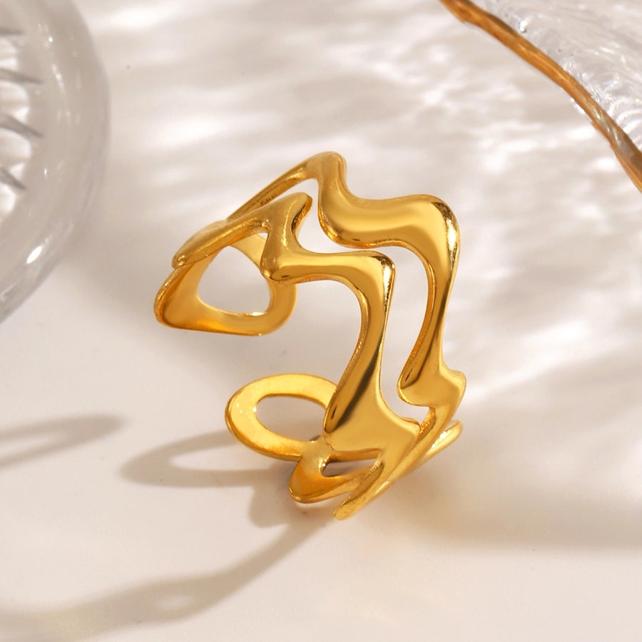 Minimalist Waves 18K Gold Plated Open Rings