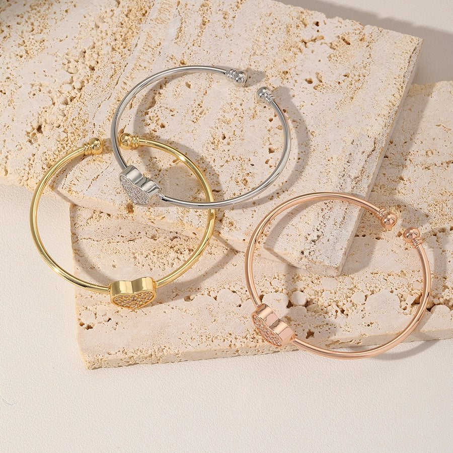 Jewelry Elegant Vintage Style Romantic Heart Shape Copper Zircon 18K Gold Plated Inlay Bangle