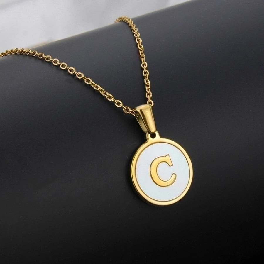 Titanium Steel 18K Gold Plated Simple Style Plating Inlaid Shell Letter Necklace