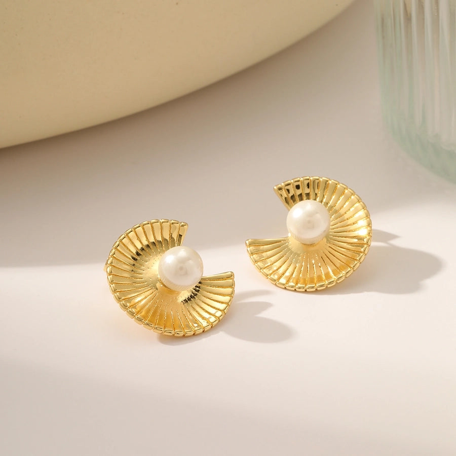 French Style Irregular Heart Shape Hollow Out Inlay 18K Gold Plated Ear Studs