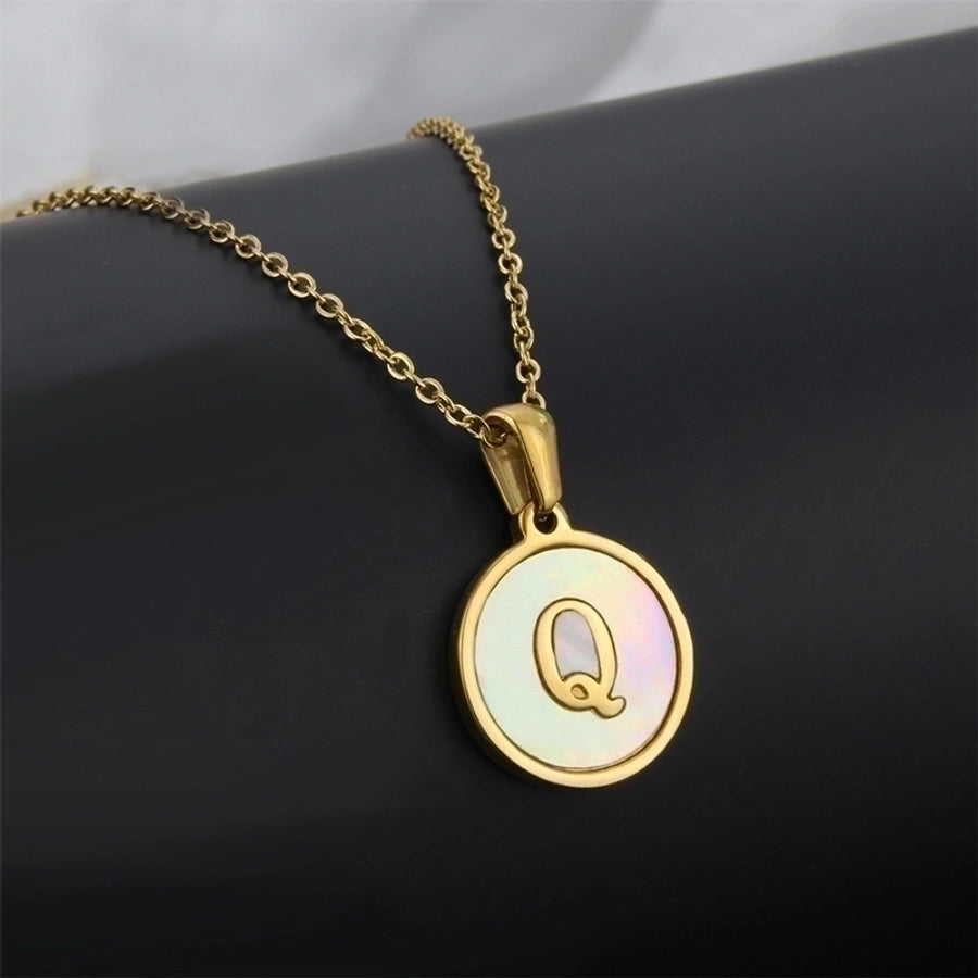Titanium Steel 18K Gold Plated Simple Style Plating Inlaid Shell Letter Necklace