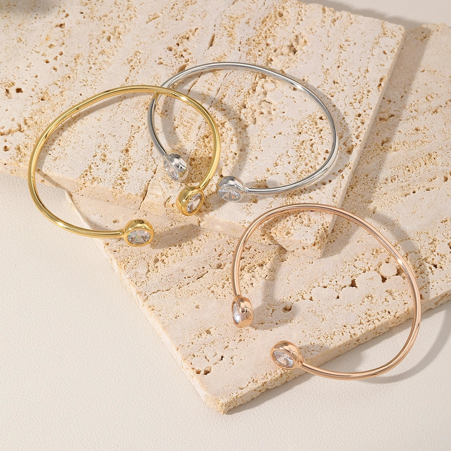 Modern Style Zircon 18K Gold Plated Inlay Bangle