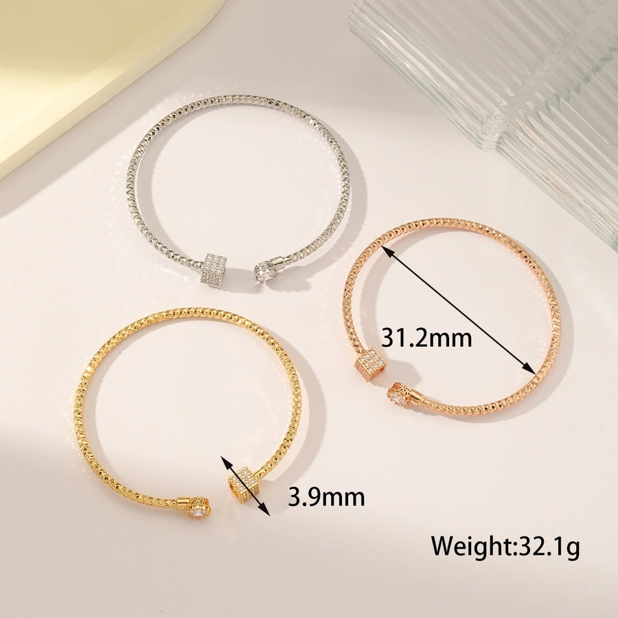 Jewelry Elegant Vintage Style Romantic Round Square Copper Zircon 18K Gold Plated Inlay Bangle