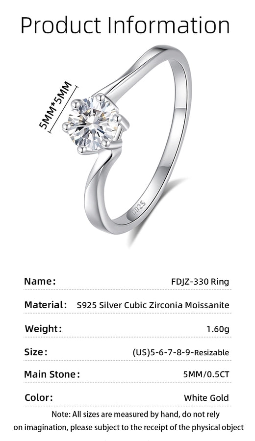 925 Sterling Silver Moissanite Zircon Geometric Rings