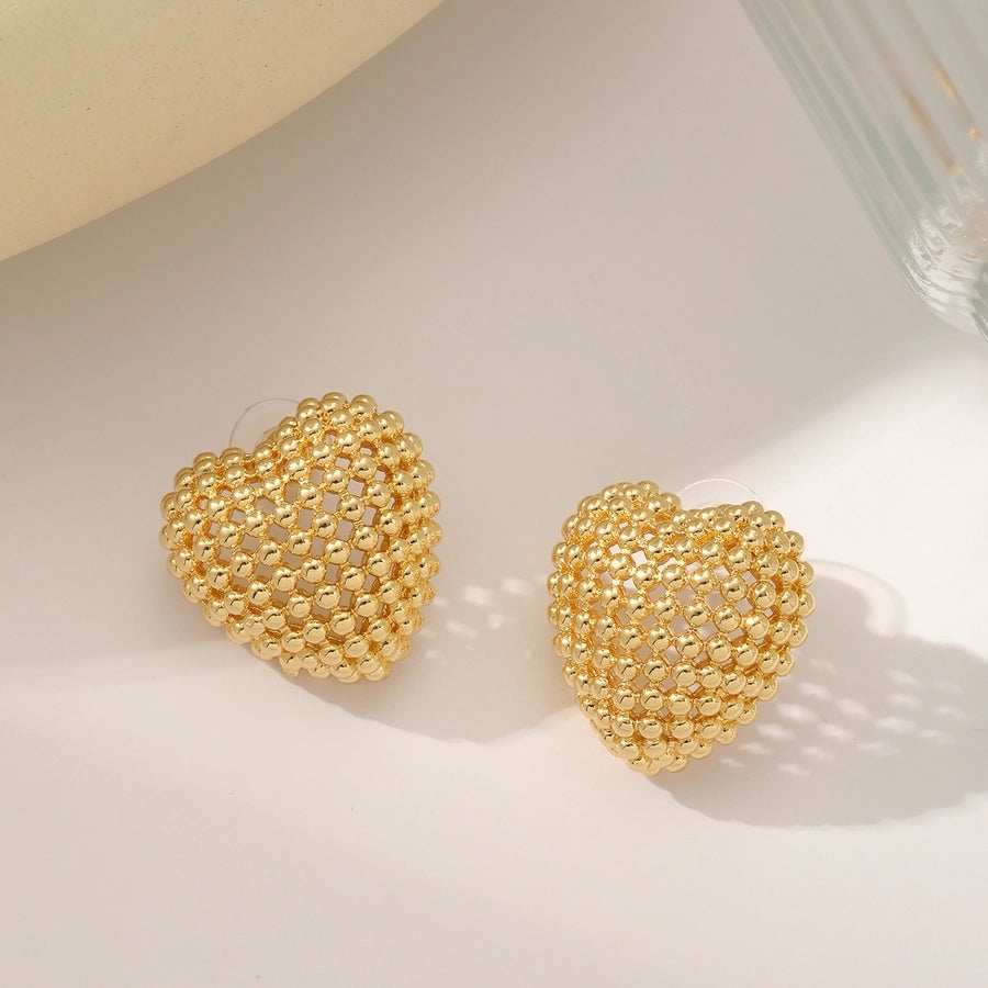 French Style Irregular Heart Shape Hollow Out Inlay 18K Gold Plated Ear Studs