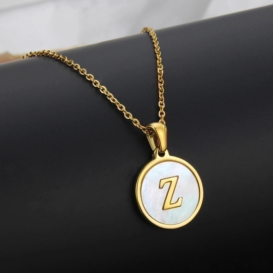 Titanium Steel 18K Gold Plated Simple Style Plating Inlaid Shell Letter Necklace