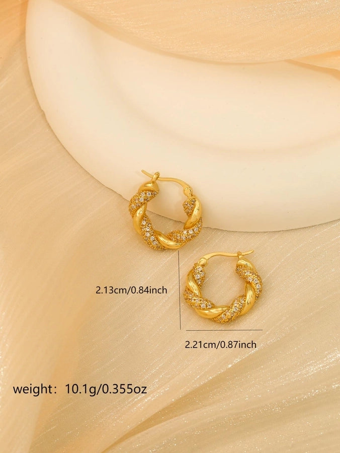 1 Pair Elegant Twist Plating Inlay Copper Zircon K Gold Plated Earrings