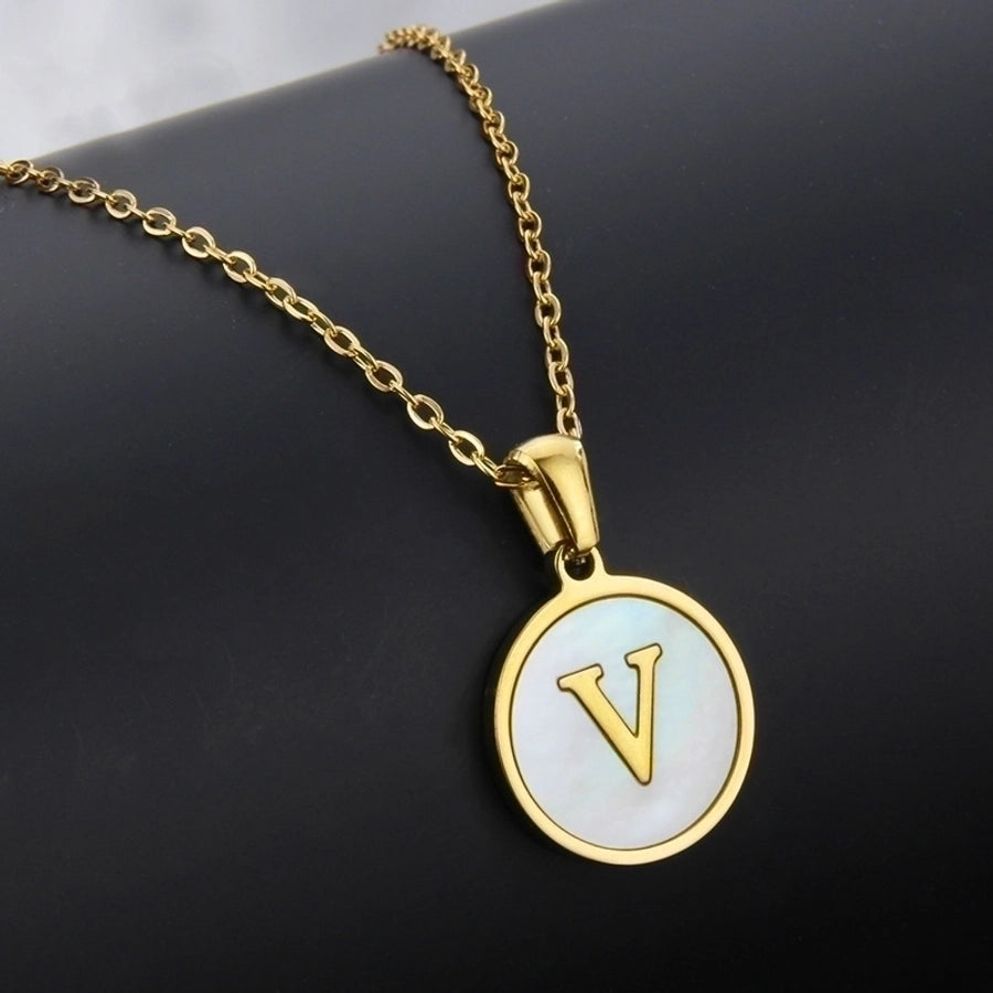 Titanium Steel 18K Gold Plated Simple Style Plating Inlaid Shell Letter Necklace