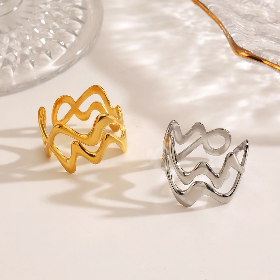 Minimalist Waves 18K Gold Plated Open Rings