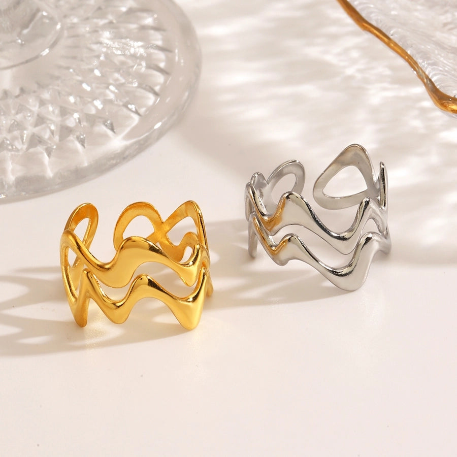 Minimalist Waves 18K Gold Plated Open Rings