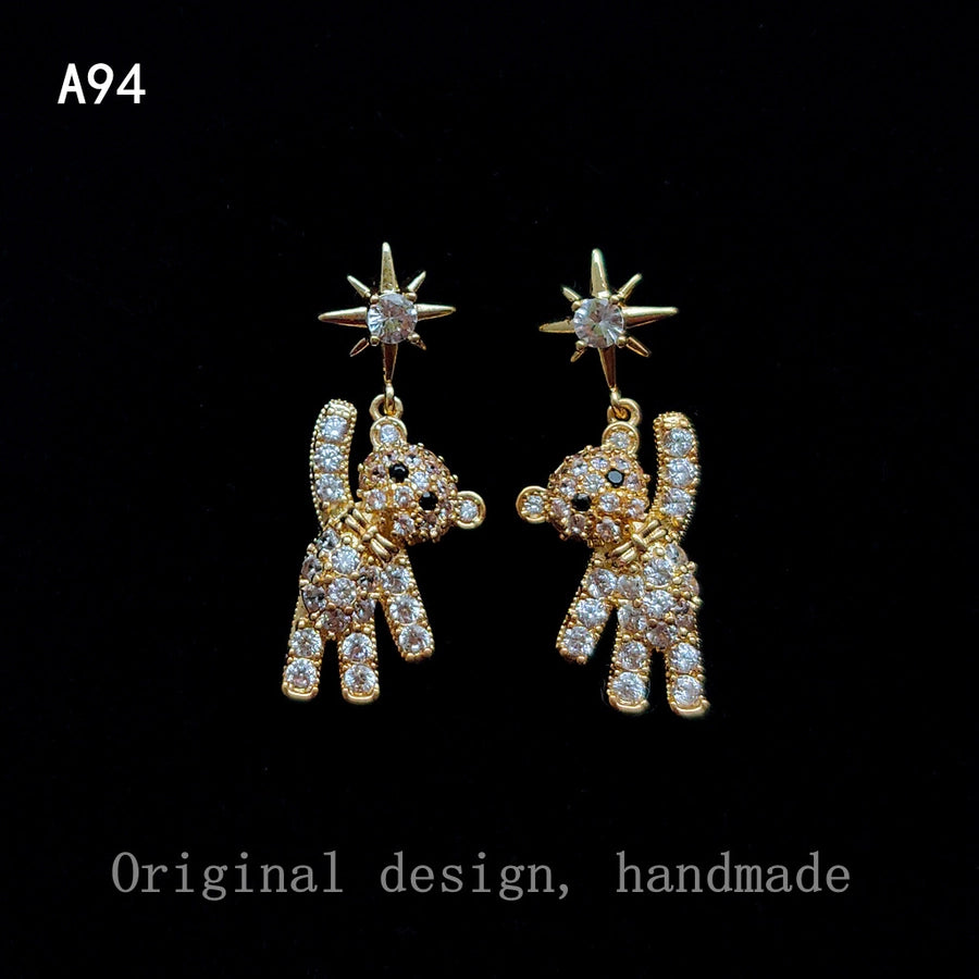 925 Silver-Plated 14K Bear Earrings