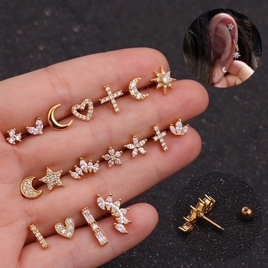 Ear Cartilage Rings & Studs Lady Flower 316 Stainless Steel Copper