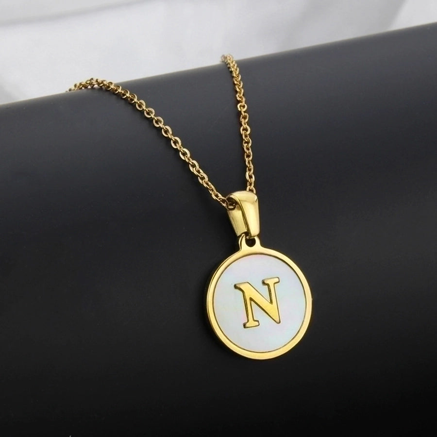 Titanium Steel 18K Gold Plated Simple Style Plating Inlaid Shell Letter Necklace