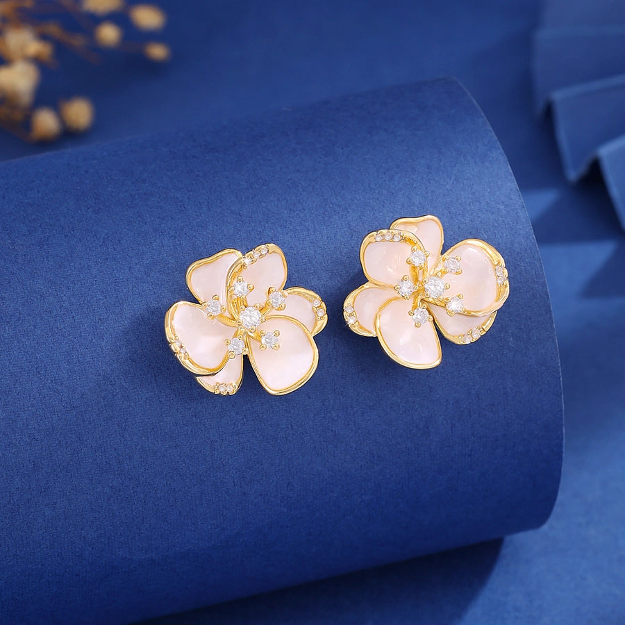 1 Pair Cute Sweet Simple Style Flower Copper Zircon Imitation Gold Ear Studs