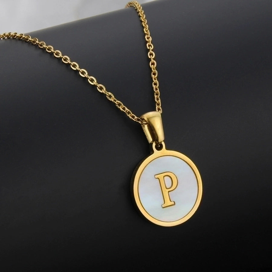 Titanium Steel 18K Gold Plated Simple Style Plating Inlaid Shell Letter Necklace