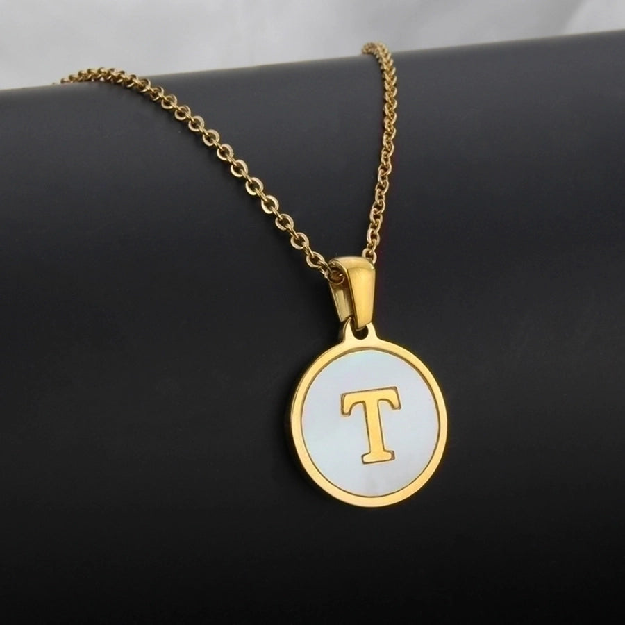 Titanium Steel 18K Gold Plated Simple Style Plating Inlaid Shell Letter Necklace