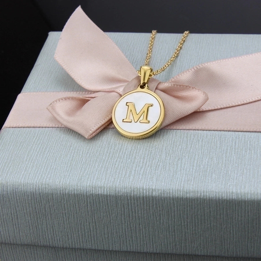 Titanium Steel 18K Gold Plated Simple Style Plating Inlaid Shell Letter Necklace