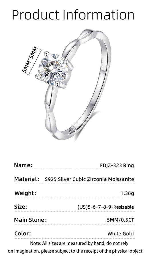 925 Sterling Silver Moissanite Zircon Geometric Open Rings Rings