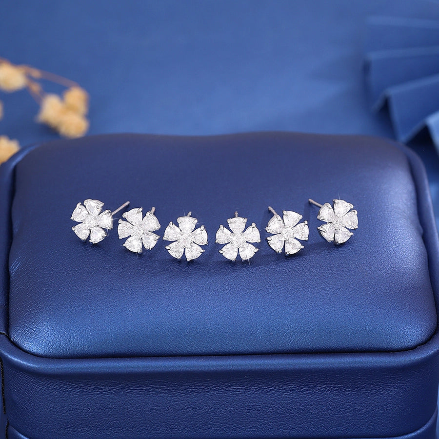 3 Pairs Sweet Pastoral Simple Style Flower Copper Zircon Imitation Gold Ear Studs