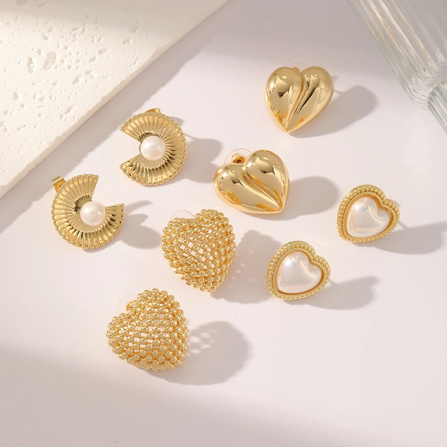 French Style Irregular Heart Shape Hollow Out Inlay 18K Gold Plated Ear Studs