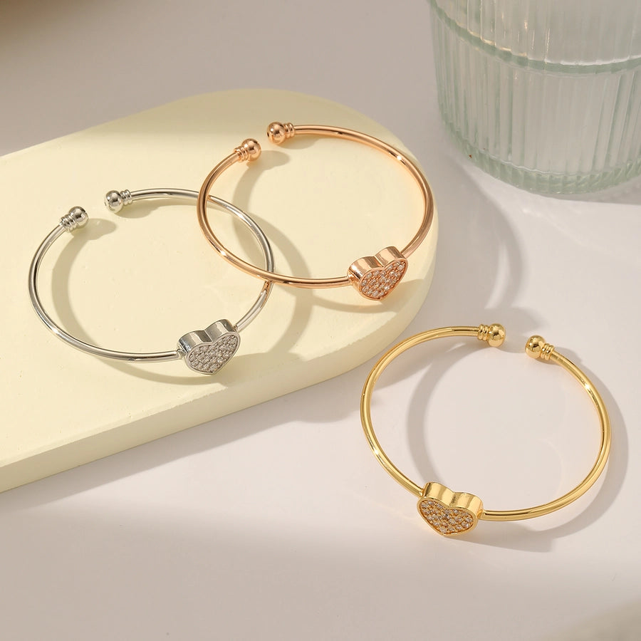 Jewelry Elegant Vintage Style Romantic Heart Shape Copper Zircon 18K Gold Plated Inlay Bangle