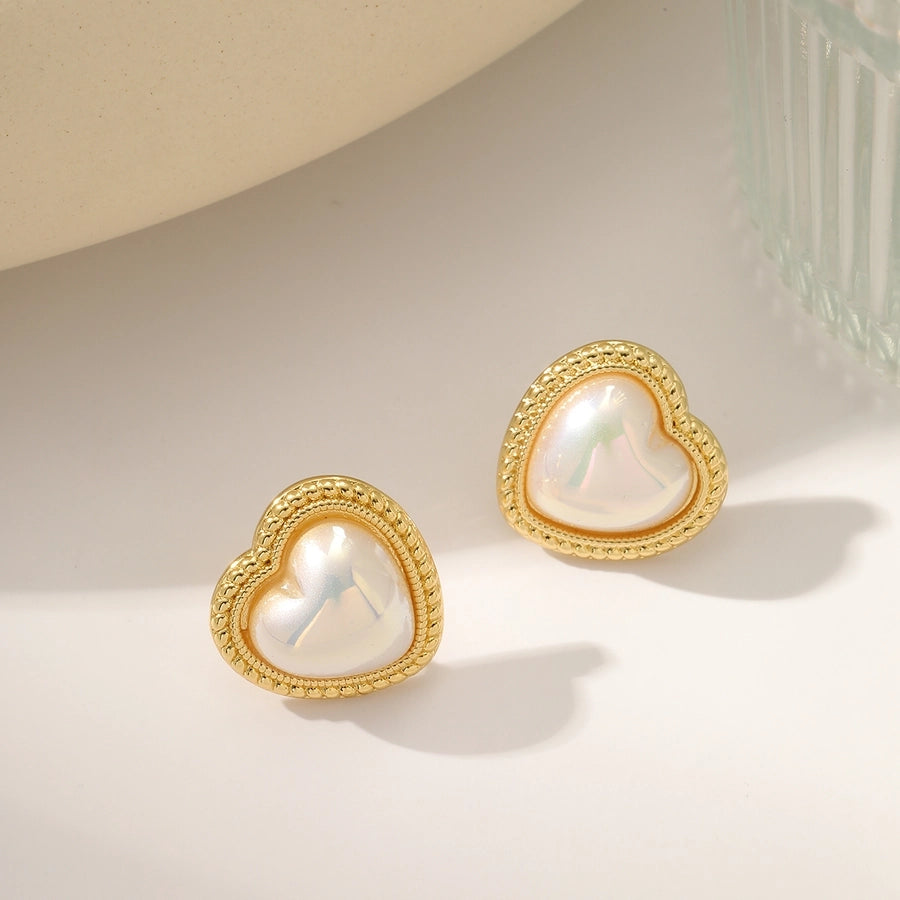 French Style Irregular Heart Shape Hollow Out Inlay 18K Gold Plated Ear Studs