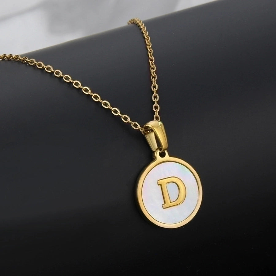 Titanium Steel 18K Gold Plated Simple Style Plating Inlaid Shell Letter Necklace
