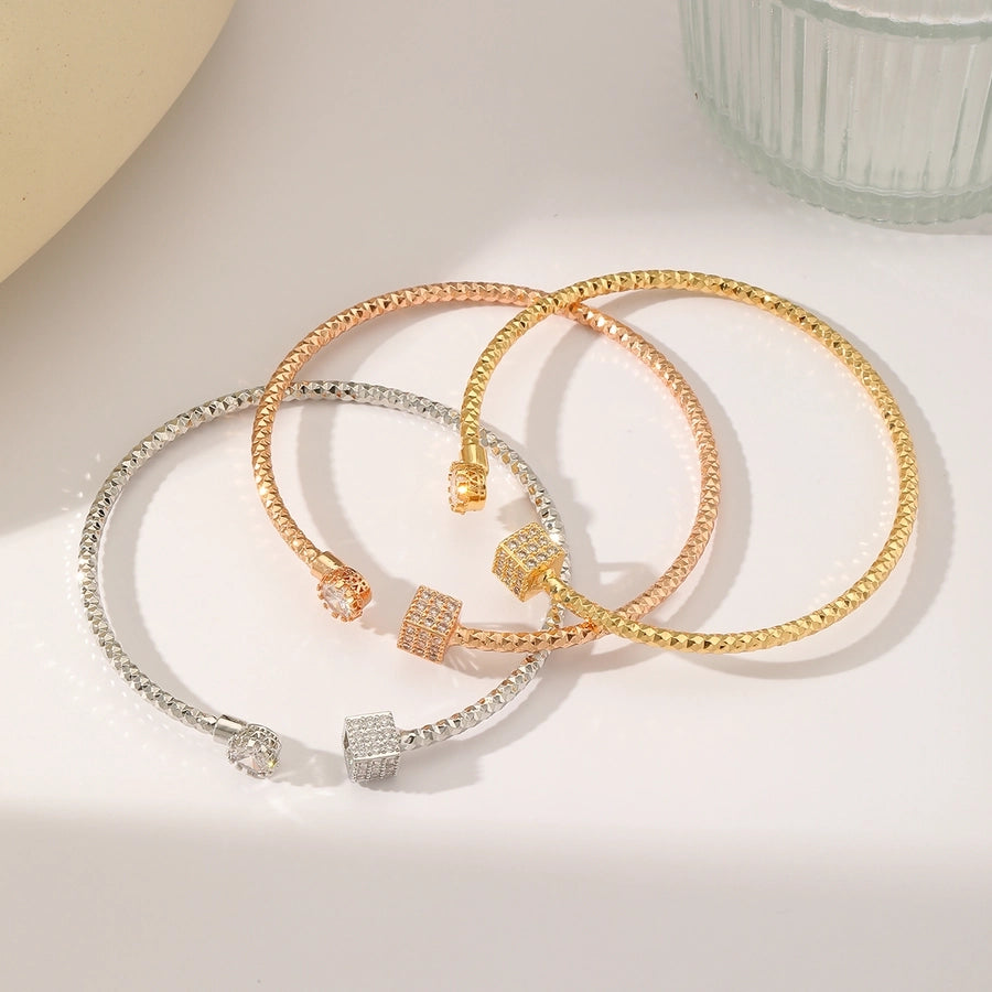 Jewelry Elegant Vintage Style Romantic Round Square Copper Zircon 18K Gold Plated Inlay Bangle