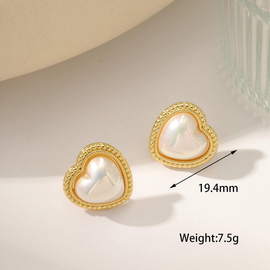 French Style Irregular Heart Shape Hollow Out Inlay 18K Gold Plated Ear Studs