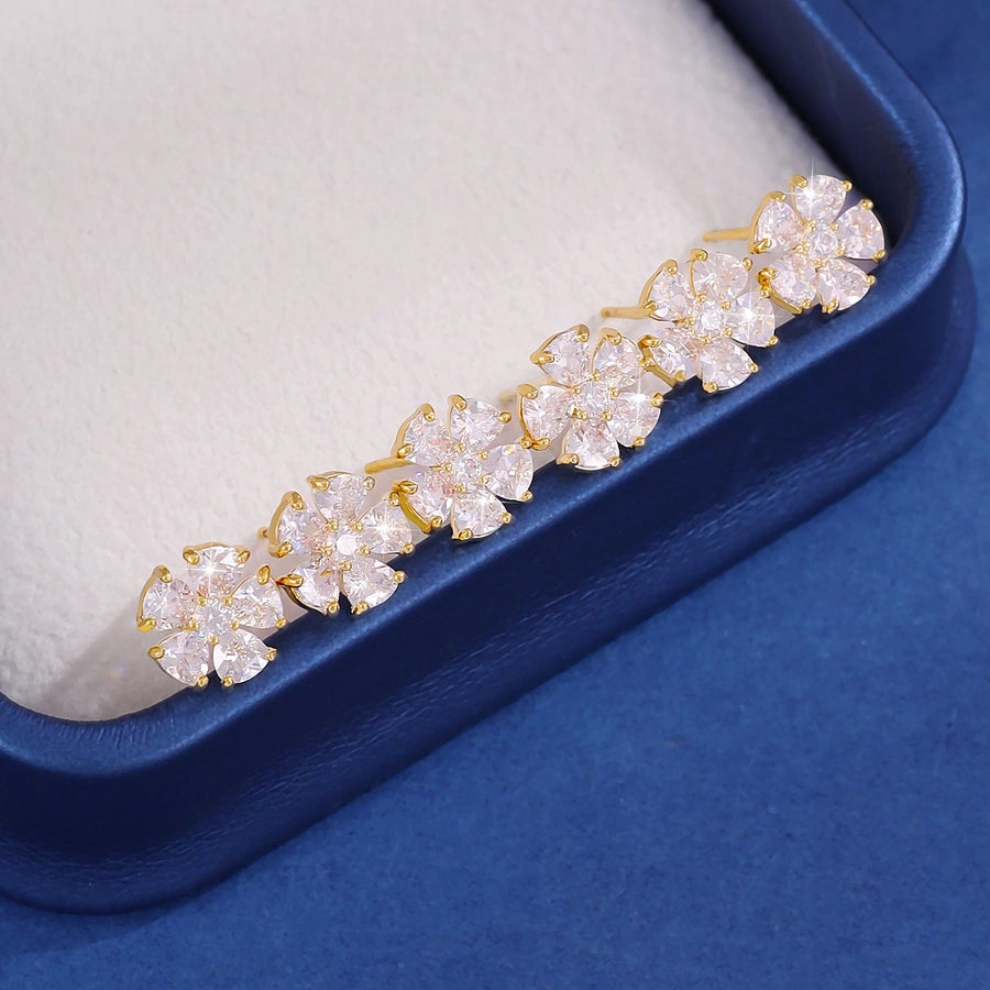 3 Pairs Sweet Pastoral Simple Style Flower Copper Zircon Imitation Gold Ear Studs