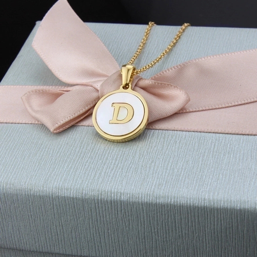 Titanium Steel 18K Gold Plated Simple Style Plating Inlaid Shell Letter Necklace