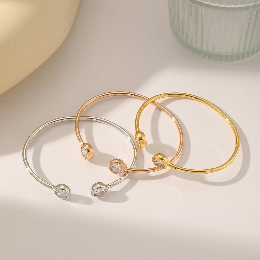 Modern Style Zircon 18K Gold Plated Inlay Bangle