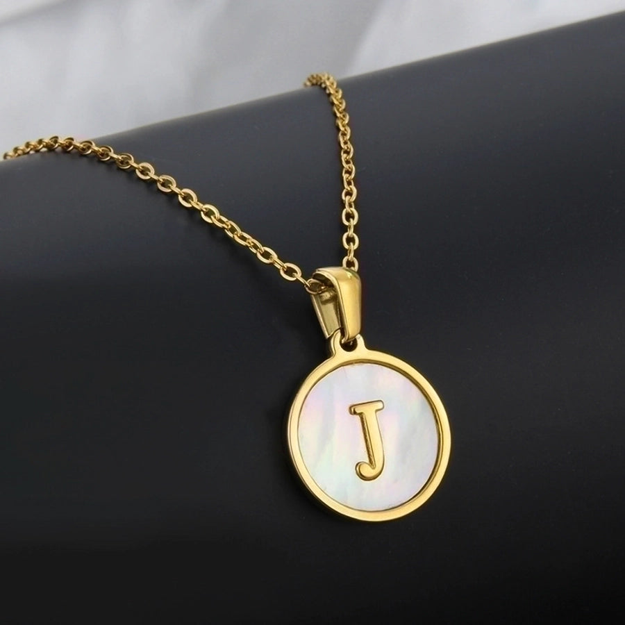 Titanium Steel 18K Gold Plated Simple Style Plating Inlaid Shell Letter Necklace