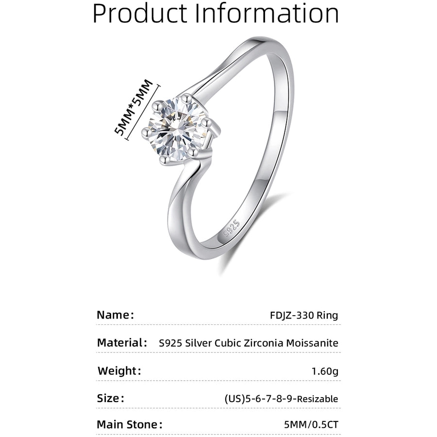 925 Sterling Silver Moissanite Zircon Geometric Rings